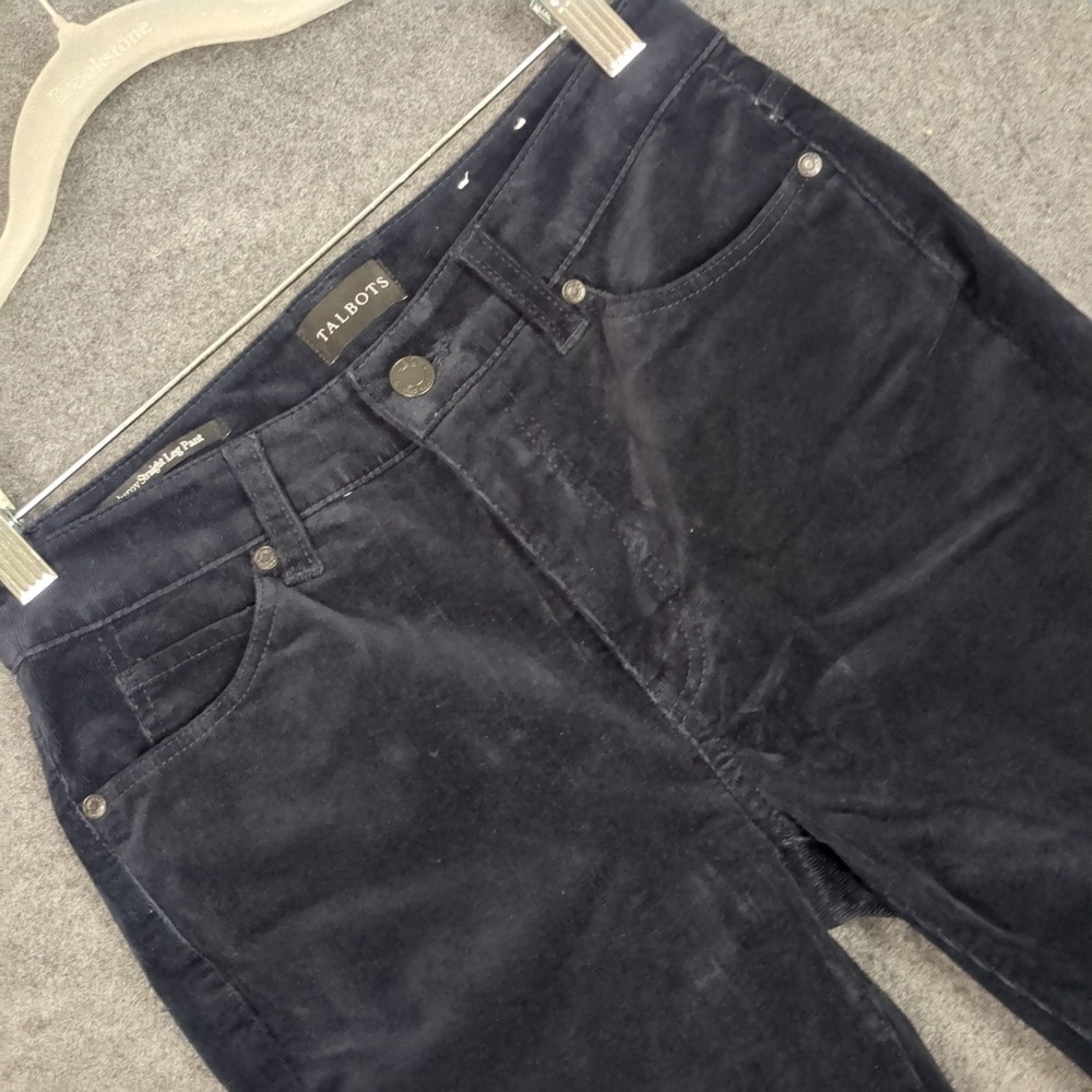 Talbots Womens Black Corduroy Straight Leg Pants Size 0P Petite 5-Pocket Classic